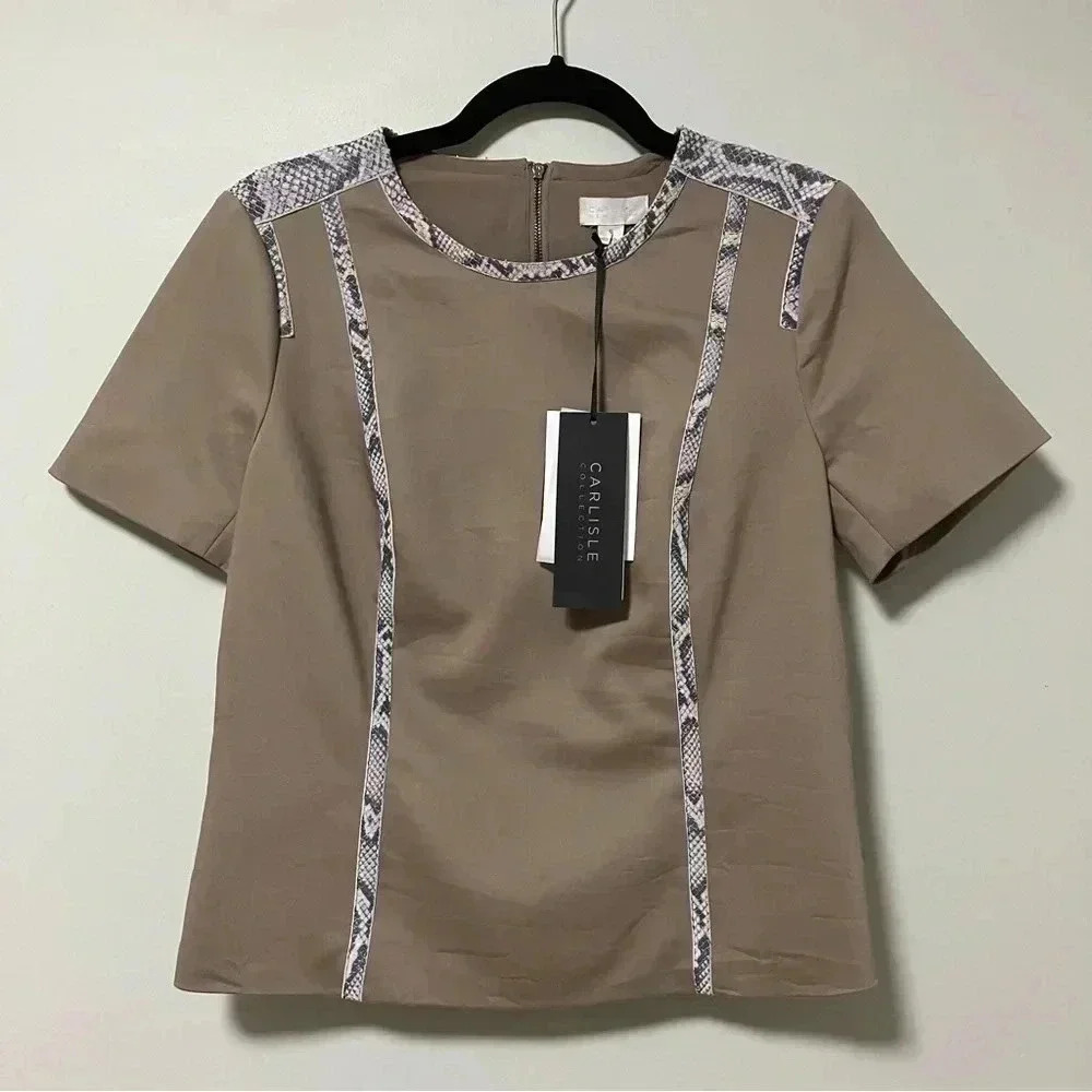 NWT Carlisle python leather taupe blouse top
